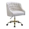 Swivel Velvet Upholstered Office Chair With Adjustable Height And Metal Base, Cream And Gold - Adjustable Height - Low Back - Desk Chairs - Metal - Assembly Required - Cream Pearl/Jet Crystal - Modern & Contemporary