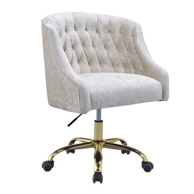 Swivel Velvet Upholstered Office Chair With Adjustable Height And Metal Base, Cream And Gold - Adjustable Height - Low Back - Desk Chairs - Metal - Assembly Required - Cream Pearl/Jet Crystal - Modern & Contemporary 1 Swivel Velvet Upholstered Office Chair With Adjustable Height And Metal Base, Cream And Gold - Adjustable Height - Low Back - Desk Chairs - Metal - Assembly Required - Cream Pearl/Jet Crystal - Modern & Contemporary