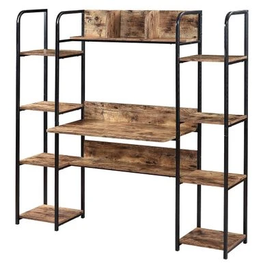 Moda Computer Workstation With Storage Bookshelf - Brown 7 Moda Computer Workstation With Storage Bookshelf - Brown - Image 7