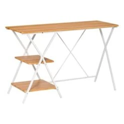 HOMCOM Computer Desk With Shelves, Wood Grain Writing Desk With 2-Tier Storage Shelves Home Office Desk - Brown -Felloweis Store 5f0fc39b 5ac5 4222 a05d 062dbb34f114