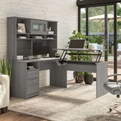 Cabot 3 Position Sit To Stand Desk Return By Bush Furniture - Modern Gray -Felloweis Store 5f808179 7911 4c70 bb63 cdfe2519d300