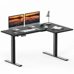 FlexiSpot 63"/ 71" Dual Motor L-Shaped Home Office Height Adjustable Standing Desk - 63" X 40" - Black
