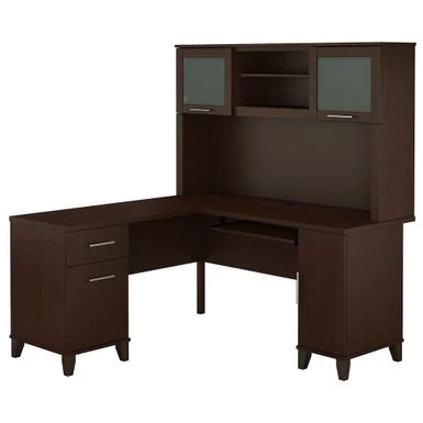 Somerset 60W L Shaped Desk With Hutch - Ash Gray 3 Somerset 60W L Shaped Desk With Hutch - Ash Gray - Image 3