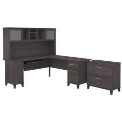 Somerset 72W L Shaped Desk With Hutch And Lateral File Cabinet - Platinum Gray -Felloweis Store 620d5056 484b 42d1 948c 01ef2f6c759f