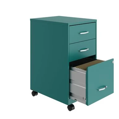 Space Solutions 18" Deep 3 Drawer Mobile Organizer Metal Cabinet, Teal - Green - Letter 4 Space Solutions 18" Deep 3 Drawer Mobile Organizer Metal Cabinet, Teal - Green - Letter - Image 4