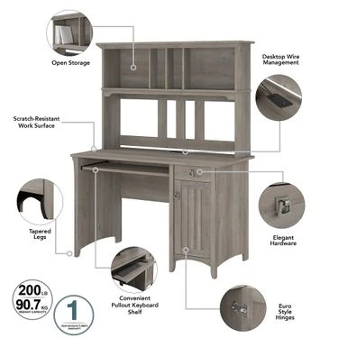 Bush Salinas Mission Desk With Hutch Office Suite In Cape Cod Gray - Driftwood Gray 12 Bush Salinas Mission Desk With Hutch Office Suite In Cape Cod Gray - Driftwood Gray - Image 12