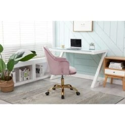 Velvet Swivel Chair For Living Room Leisure Chair Office Chair - 22.4" X 24.2" X32~36.4"H - Light Pink -Felloweis Store 638fd6a7 4227 4b42 af62 e0a3361c4e1b