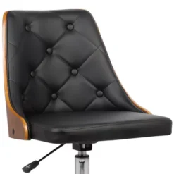 Diamond Mid-Century Office Chair In Chrome Finish With Tufted Black Faux Leather And Walnut Veneer Back -Felloweis Store 64d24879 249e 4a94 8ce6 8201bbe89cad