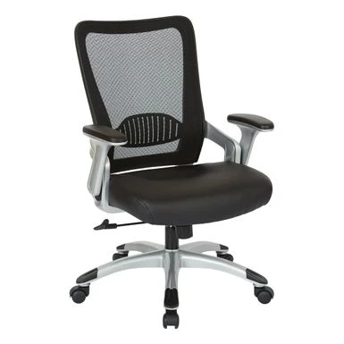 Black Mesh Back Manager's Office Chair With Silver Frame - Black Faux Leather 3 Black Mesh Back Manager's Office Chair With Silver Frame - Black Faux Leather - Image 3
