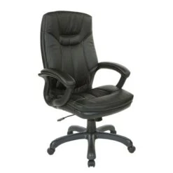 Executive Faux Leather High-Back Office Chair With Contrast Stitching - Black