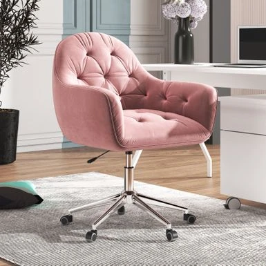 Hernals 32-36 Inch Velvet Contemporary Tufted Adjustable Home Office Chair By Corvus - Blue 5 Hernals 32-36 Inch Velvet Contemporary Tufted Adjustable Home Office Chair By Corvus - Blue - Image 5