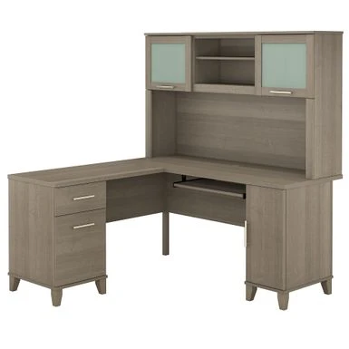 Somerset 60W L Shaped Desk With Hutch - Ash Gray 9 Somerset 60W L Shaped Desk With Hutch - Ash Gray - Image 9