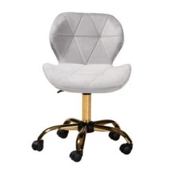 Baxton Studio Savara Contemporary Glam And Luxe Velvet Fabric And Gold Metal Swivel Office Chair - Grey, Gold -Felloweis Store 677cd5e5 f15c 47f9 a6bd e5b8c39d3a0a