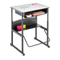 Safco Alphabetter 28" X 20" Premium Top Adjustable Height Stand Up Student Desk With Book Box And Swinging Footrest Bar - White -Felloweis Store 67a59caf e5b4 41ab 8454 00ce4391540b