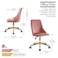 Porthos Home Rae Office Chair, Velvet Upholstery, Gold Chrome Legs - Pink -Felloweis Store 67a90605 40d0 4519 86a6 dbfa091e3be3