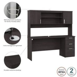 Ridgeley 65W Computer Desk With Hutch By Bestar - Medium Gray Maple -Felloweis Store 68e08e20 10f1 4dc6 8b51 c68bcecb1c89