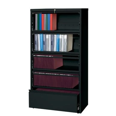 Hirsh Commercial 36" Wide 5-drawer Lateral With Roll-out Shelves - Black 1 Hirsh Commercial 36" Wide 5-drawer Lateral With Roll-out Shelves - Black