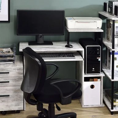 Wooden Computer Desk With Keyboard Tray - Weathered Oak And Black 12 Wooden Computer Desk With Keyboard Tray - Weathered Oak And Black - Image 12