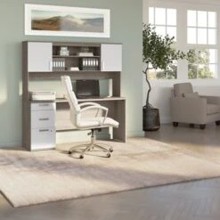 Ridgeley 65W Computer Desk With Hutch By Bestar - Medium Gray Maple -Felloweis Store 69ad9492 002a 422e ae46 0caefc28693a