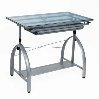 Studio Designs Avanta Glass Top Silver Drafting Table With Storage - Silver - Painted 4 Studio Designs Avanta Glass Top Silver Drafting Table With Storage - Silver - Painted - Image 4