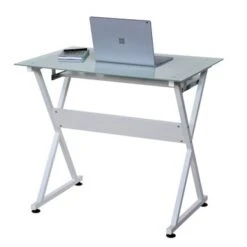 OneSpace 50-JN1201 White Ultramodern Glass Computer Desk With Pull-out Keyboard Tray - White -Felloweis Store 6a64f63a c2ca 40d6 85c3 d3de6dd13ca0