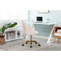 Velvet Swivel Chair For Living Room Leisure Chair Office Chair - 22.4" X 24.2" X32~36.4"H - Light Pink -Felloweis Store 6a962105 70c4 426c b504 ba6faeb2d1ba