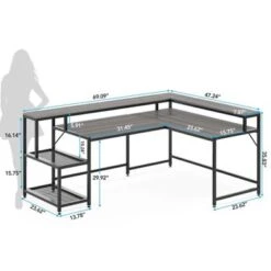 Lee Industrial L-Shaped Desk With Storage Shelves, Corner Computer Desk PC Laptop Study Table Workstation - Black -Felloweis Store 6c51002b 6c43 4521 b77f eccab6a34151