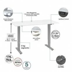 Cabot 60W Electric Height Adjustable Standing Desk By Bush Furniture - White/Cool Gray Metallic 9 Cabot 60W Electric Height Adjustable Standing Desk By Bush Furniture - White/Cool Gray Metallic -Felloweis Store 6d7f5cca 56ce 414c a2d9 ea6626a46191