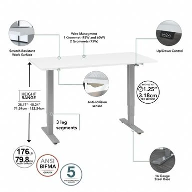 Cabot 60W Electric Height Adjustable Standing Desk By Bush Furniture - White/Cool Gray Metallic 3 Cabot 60W Electric Height Adjustable Standing Desk By Bush Furniture - White/Cool Gray Metallic - Image 3