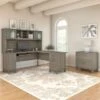 Somerset 72W L Shaped Desk With Hutch And Lateral File Cabinet - Ash Gray