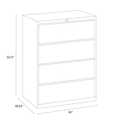 8000 Series 42" Wide 4-Drawer Lateral File Cabinet, Black - Locking - Black - Metal/Steel 2 8000 Series 42" Wide 4-Drawer Lateral File Cabinet, Black - Locking - Black - Metal/Steel - Image 2