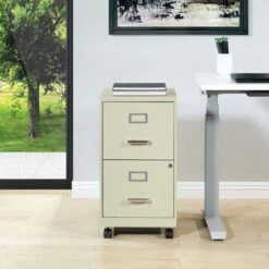 Metal File Cabinet - Tan W/Casters