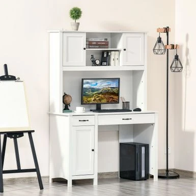 HOMCOM Computer Desk With Cable Management Home Office Workstation With Storage Shelves Drawers Cabinets - Coffee 2 HOMCOM Computer Desk With Cable Management Home Office Workstation With Storage Shelves Drawers Cabinets - Coffee - Image 2