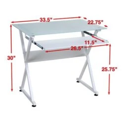 OneSpace 50-JN1201 White Ultramodern Glass Computer Desk With Pull-out Keyboard Tray - White -Felloweis Store 76550bfb 493e 4f1b b781 028df068b8bc