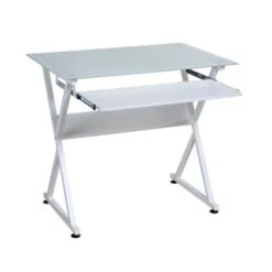 OneSpace 50-JN1201 White Ultramodern Glass Computer Desk With Pull-out Keyboard Tray - White -Felloweis Store 77697e79 7ce2 45c7 b9c8 b901a0077bd4