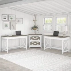 Key West 2 Person Desk Set With Lateral File Cabinet By Bush Furniture - Shiplap Gray