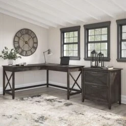 Key West 60W L Desk With 2 Drawer File Cabinet By Bush Furniture - Shiplap Gray/Pure White -Felloweis Store 78b1f075 38a4 4521 af0c a89e05c4245d