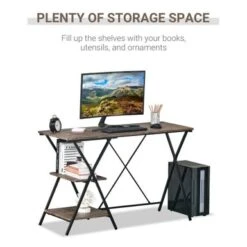 HOMCOM Computer Desk With Shelves, Wood Grain Writing Desk With 2-Tier Storage Shelves Home Office Desk - Brown -Felloweis Store 7a7f9c25 252d 48ef 9c56 48517a5a29aa