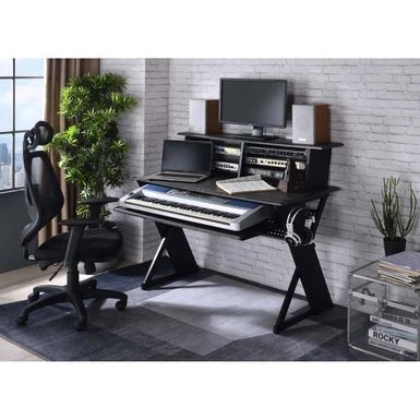 Acme Rectangular Music Desk Table With Earphone Rack - Natural And Black 3 Acme Rectangular Music Desk Table With Earphone Rack - Natural And Black - Image 3
