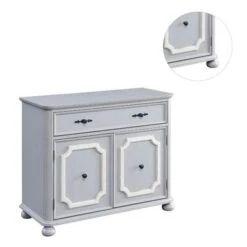 Wood Cabinet With Double Door In Gray Finish - Gray -Felloweis Store 7b397224 0cc1 4f6f 8d1d 8fd71d70017a