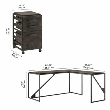 Refinery 62W L Shaped Industrial Desk With Drawers By Bush Furniture - Rustic Gray/Charred Wood 14 Refinery 62W L Shaped Industrial Desk With Drawers By Bush Furniture - Rustic Gray/Charred Wood - Image 14