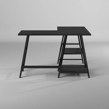 Homy Casa L-shaped Desk Computer Desk With Shelf - Dark Brown 5 Homy Casa L-shaped Desk Computer Desk With Shelf - Dark Brown - Image 5