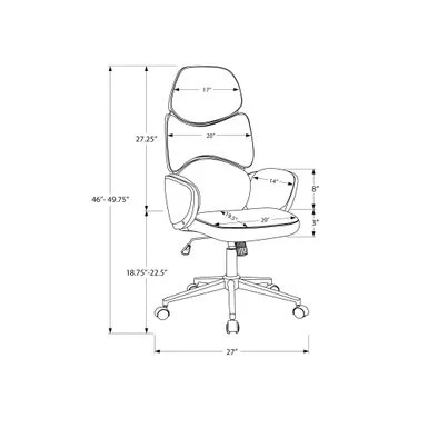 Office Chair/ Adjustable Height/ Swivel/ Ergonomic/ Armrests/ Computer Desk/ Work/ Metal/ Pu Leather Look/ White/ Grey/ Chrome/ Contemporary/ Modern 4 Office Chair/ Adjustable Height/ Swivel/ Ergonomic/ Armrests/ Computer Desk/ Work/ Metal/ Pu Leather Look/ White/ Grey/ Chrome/ Contemporary/ Modern - Image 4