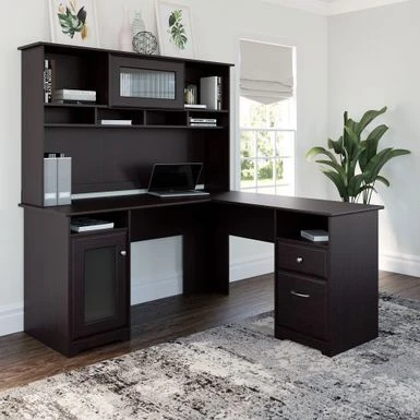 Cabot 60W L-Shaped Desk With Hutch And Storage By Bush Furniture - Heather Gray 8 Cabot 60W L-Shaped Desk With Hutch And Storage By Bush Furniture - Heather Gray - Image 8