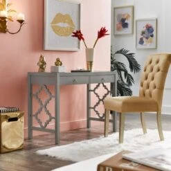 Andi 2-Drawer White Finish Writing Desk By INSPIRE Q Bold - Frost Grey -Felloweis Store 810f2890 de46 477b 9525 485fc59c0119