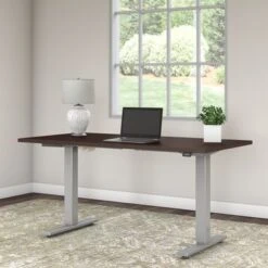 Somerset 60W Electric Height Adjustable Desk By Bush Furniture - Mocha Cherry/Cool Gray Metallic
