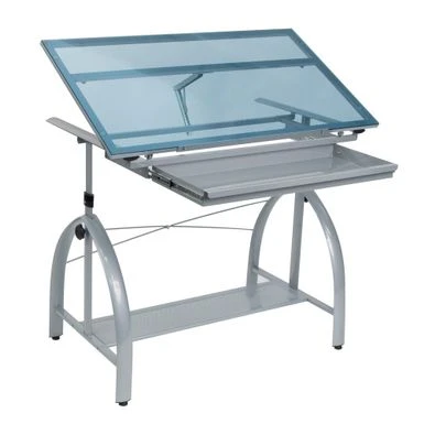Studio Designs Avanta Glass Top Silver Drafting Table With Storage - Silver - Painted 5 Studio Designs Avanta Glass Top Silver Drafting Table With Storage - Silver - Painted - Image 5