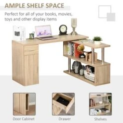HOMCOM L-Shaped Rotating Computer Desk Home Office Study Workstation With Storage Shelves, Cabinet And Drawer For Home & Office - White -Felloweis Store 8253011d ff98 4265 9b84 b806b6fb2185