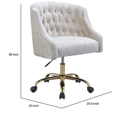 Swivel Velvet Upholstered Office Chair With Adjustable Height And Metal Base, Cream And Gold - Adjustable Height - Low Back - Desk Chairs - Metal - Assembly Required - Cream Pearl/Jet Crystal - Modern & Contemporary 5 Swivel Velvet Upholstered Office Chair With Adjustable Height And Metal Base, Cream And Gold - Adjustable Height - Low Back - Desk Chairs - Metal - Assembly Required - Cream Pearl/Jet Crystal - Modern & Contemporary - Image 5