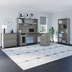 Cabot 60W L-Desk With Hutch, Cabinet And Bookcase By Bush Furniture - White -Felloweis Store 83c7aee1 5d77 4bed b118 4dfed8652139